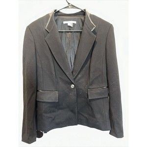 Peter Nygard Black Blazer Faux Leather Trim With Pockets One Button 6P